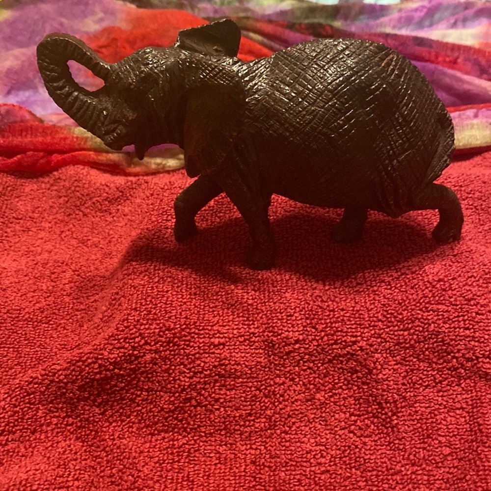 Carved dark cherry, wood, elephants, Art work